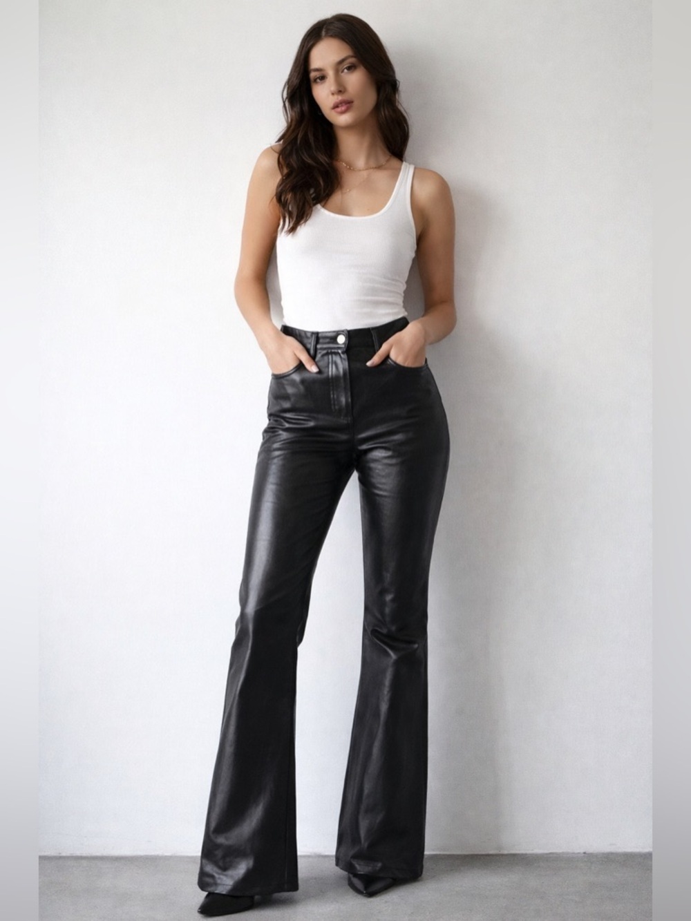 Wilfred by Aritzia Faux Leather Flare Pants High Rise Black Size 4